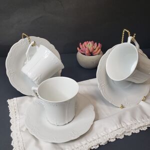 Set of 3 Timeless Tirschenreuth Baronesse White Teacup & Saucer Made in Germany